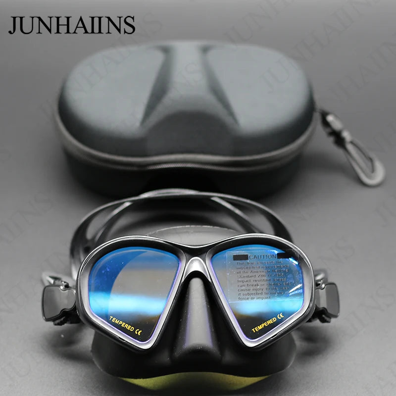 JUNHAIINS Tempered Glass Freediving Mask Snorkeling Set Foldable snorkel J-type Diving Mask with Camera Mount - WardBoyzPROShop