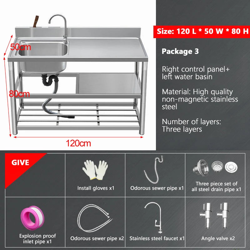 Thickened Stainless Steel Washbasin Household Sink Double Sink Kitchen Washing Basin Countertop Integrated with Bracket Sink