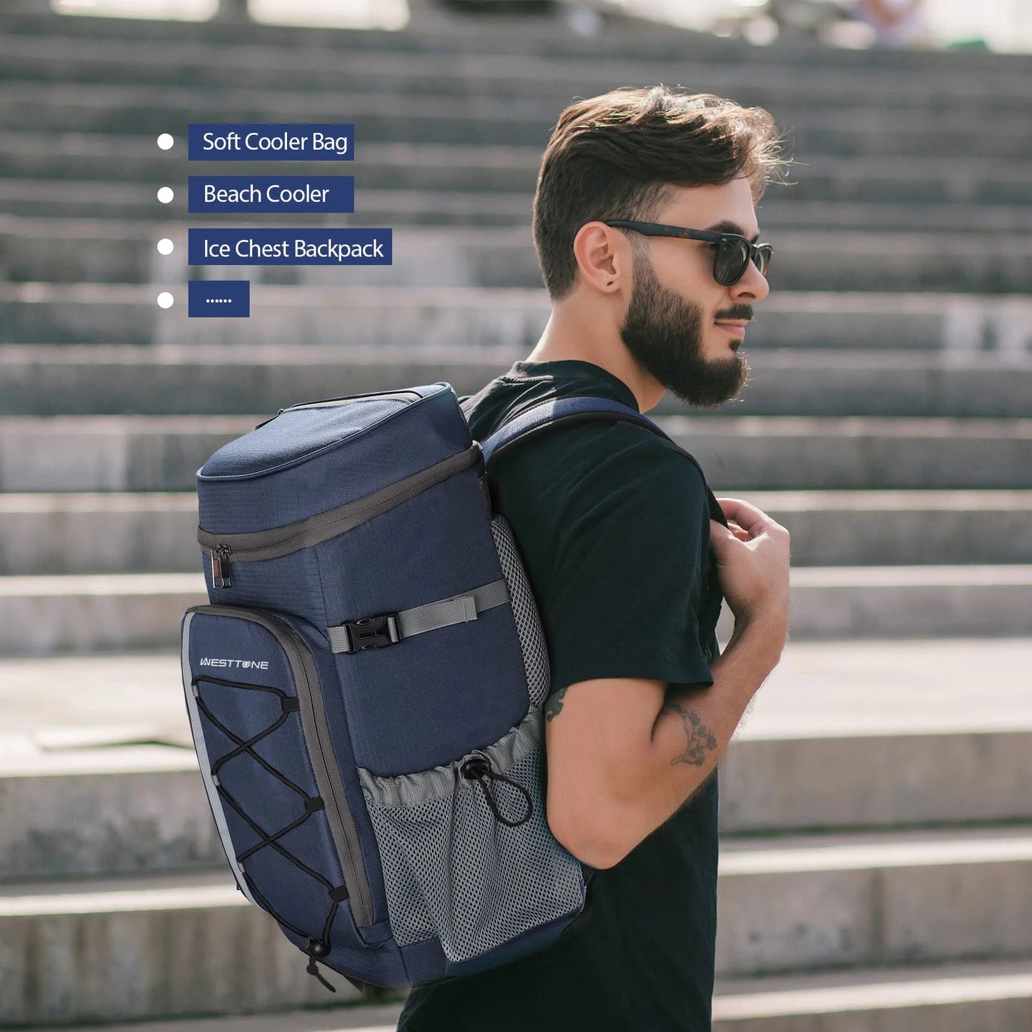 WESTTUNE 35 Can Cooler Backpack Leakproof Insulated Soft Cooler Bag Camping Beach Cooler Ice Chest Backpack for Hiking Travel