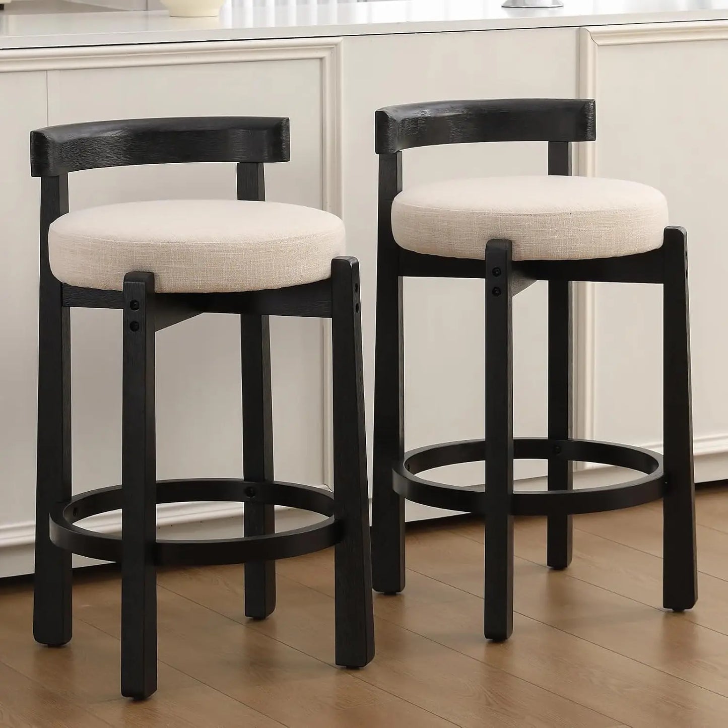 Counter Height Bar Stools 26" Round Barstools Set of 2, Modern Faux Leather Counter Stools with Black Metal Legs, Customized