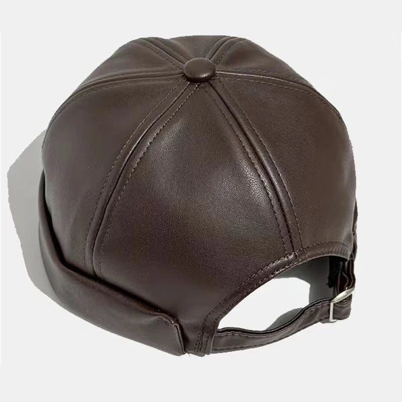 Retro Solid Color Brimless Hat Spring Summer Fashion Casual PU Leather Melon Caps Docker Cap Men Women Adjustable Hip Hop Hats WardBoyzPROShop