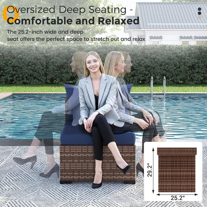 UDPATIO Outdoor Furniture 8-Piece Wicker Patio Set with 44" Fire Pit Table | All-weather Modular Sectional Sofa w/ Coffee Table