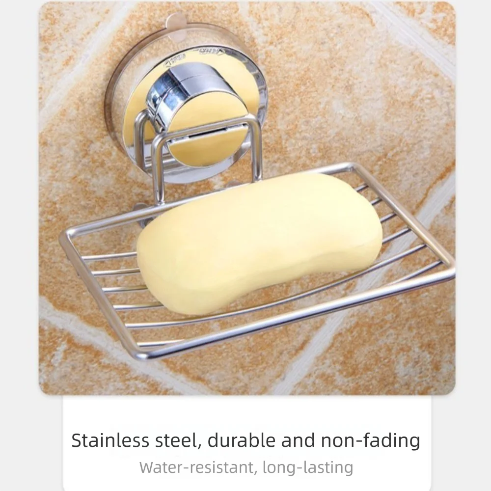 Wall Mounted Vacuum Suction Cup Soap Dish No-Drilling Stainless steel Bathroom Sponge Holder Self Draining Heavy Duty