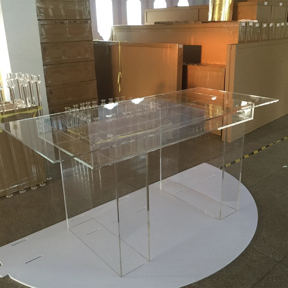 event party supplies metal wedding table with clear glass bridal and groom dining table