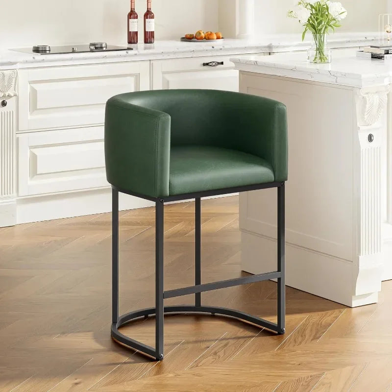 26" H Counter Height Bar Stools Modern Barrel Counter Stools with Backrest and Arms, Linen Fabric Upholstered Accent Barstools