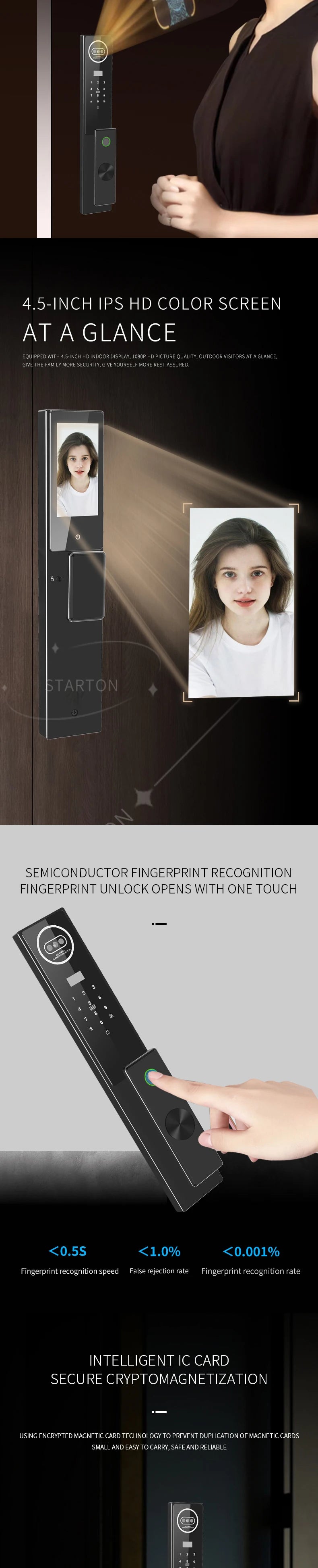 Metallic Security Electric Key Smartlock Wifi Digital Boshi Smart Products Intelligent Look Door With Camera Tuya Oklok Locks