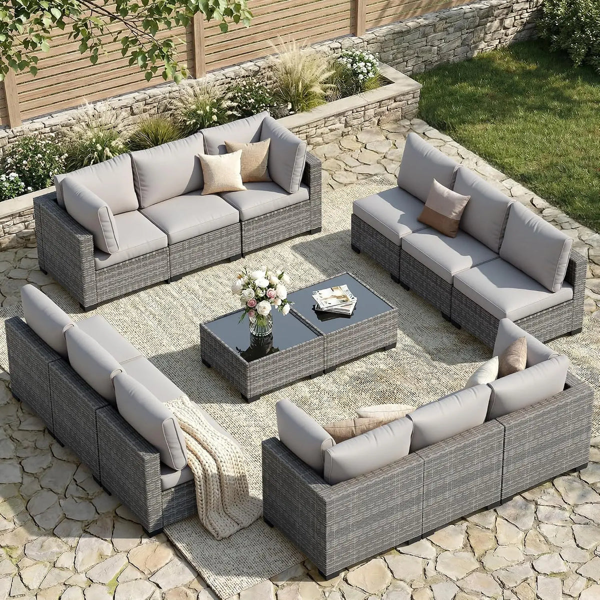 7-Piece Outdoor Wicker Sectional Sofa Set, Patio Garden Furniture, PE Rattan, Customized