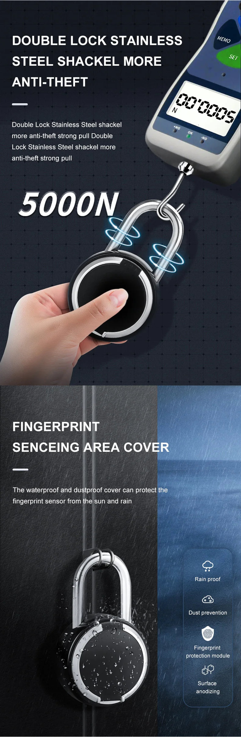 Smart Lock Bluetooth APP Control IP55 Waterproof Rechargeable for Luggage Gym Office Zinc Alloy Anti Theft Padlock