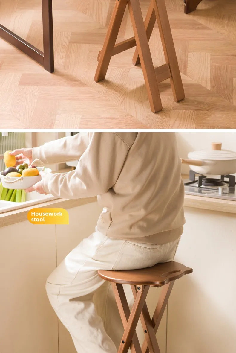 Retro style bamboo folding stool, household foldable round stool, foldable high stool, bar stool, restaurant dining stool