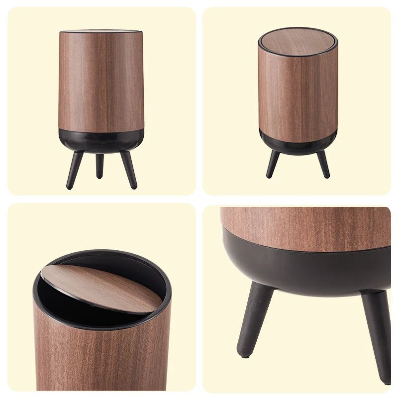 Wood-grain trash cans, classic-style trash cans with stands, shell-shaped trash cans that resist warping—perfect for the living
