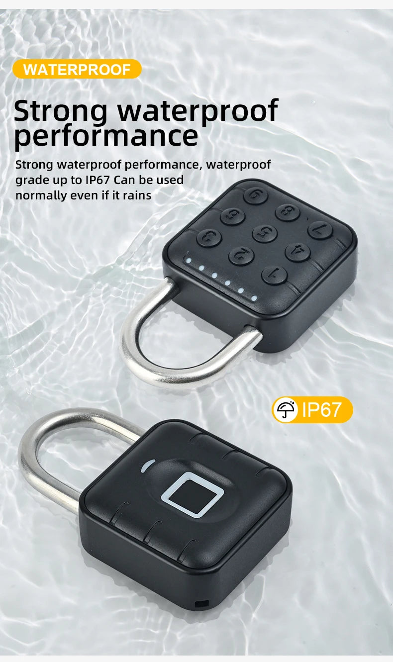 Smart Pad Lock Fingerprint Padlock Cabinet Lock Dormitory Anti-Theft Lock USB Rechargeable Security Keyless Lock Smart Padlock
