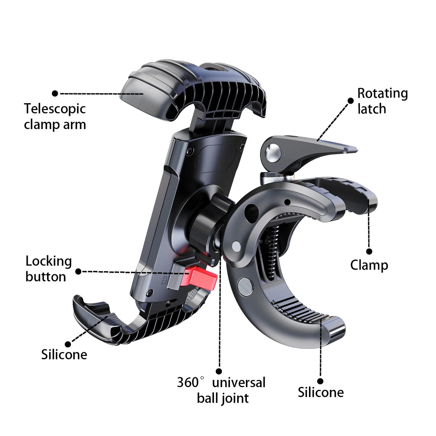 LRBH Marine Phone Mount, Crocodile Clip Arm Boat Holder, Quick Lock 360° Rotation, Shockproof Scratch-Free, Fits 4.7-7.2" Phones