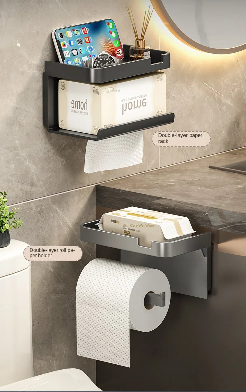 Bathroom Tissue Holder, No Drilling, Wall-Mounted Tissue Dispenser, Facial Tissue Storage Shelf, Toilet Paper Holder