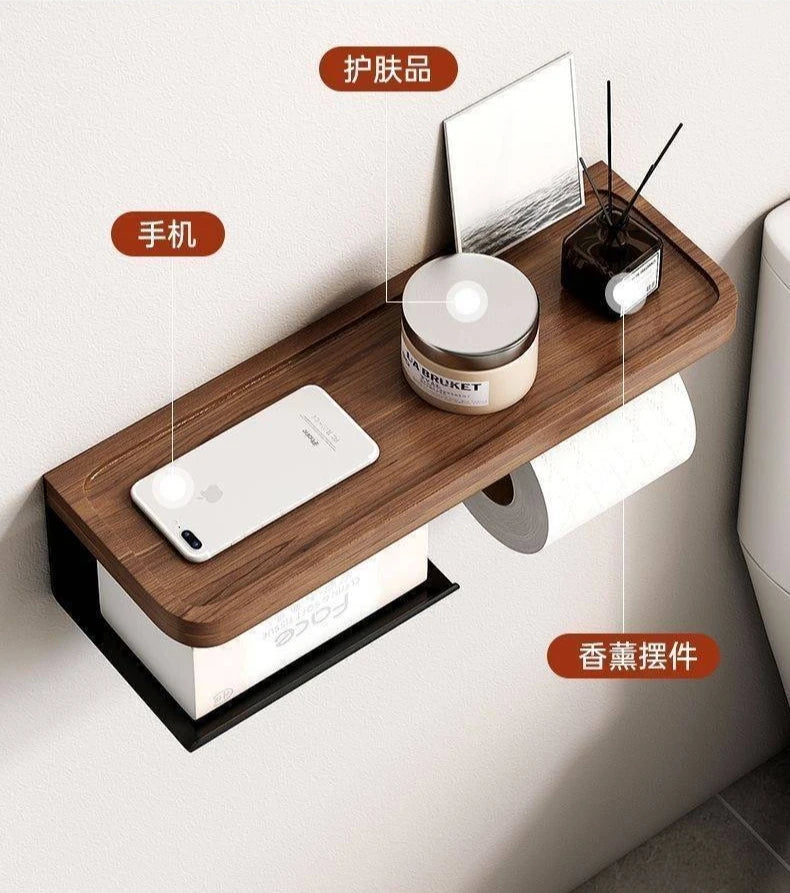 Light Luxury Wooden Wall Mounted Tissue Holder Without Punching Toilet Paper Holder Bathroom Accessories Home Decoration