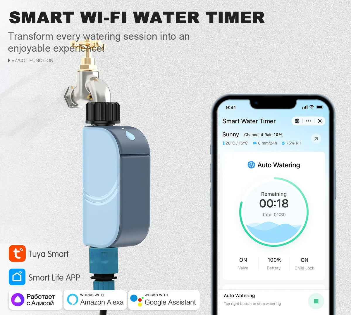 Smart WIFI Garden Watering Timer Tuya Automatic Sprinkler Remote Drip Irrigation System Outdoor Water Controller Valve Goole Hom