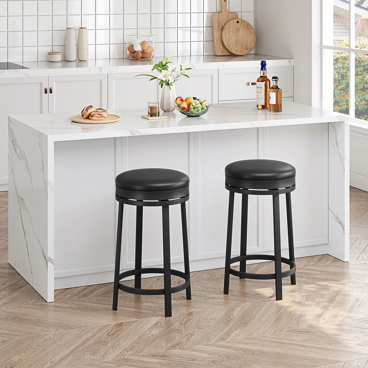 24'' Swivel Bar Stools Backless Modern Counter Height Barstools with PU Leather Upholstered and Metal Frame for Kitchen Island