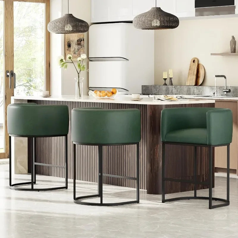 26" H Counter Height Bar Stools Modern Barrel Counter Stools with Backrest and Arms, Linen Fabric Upholstered Accent Barstools