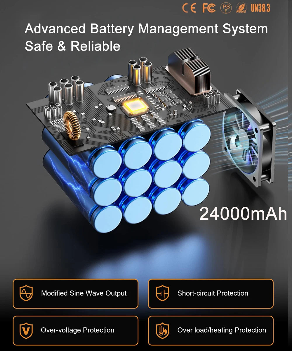 24000mAh Power Station 100W LiFePO4 Solar Generator Portable Power Station UPS Emergency Energy Storage Supply for Camping RV WardBoyzPROShop