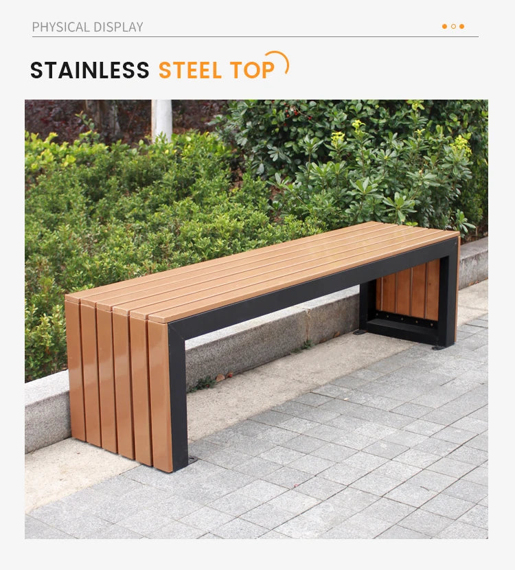 Modern Urban Furniture Garden Bench Stainless Steel Bench Park Seating Wooden Garden Outdoor Patio Stainless Steel Benches