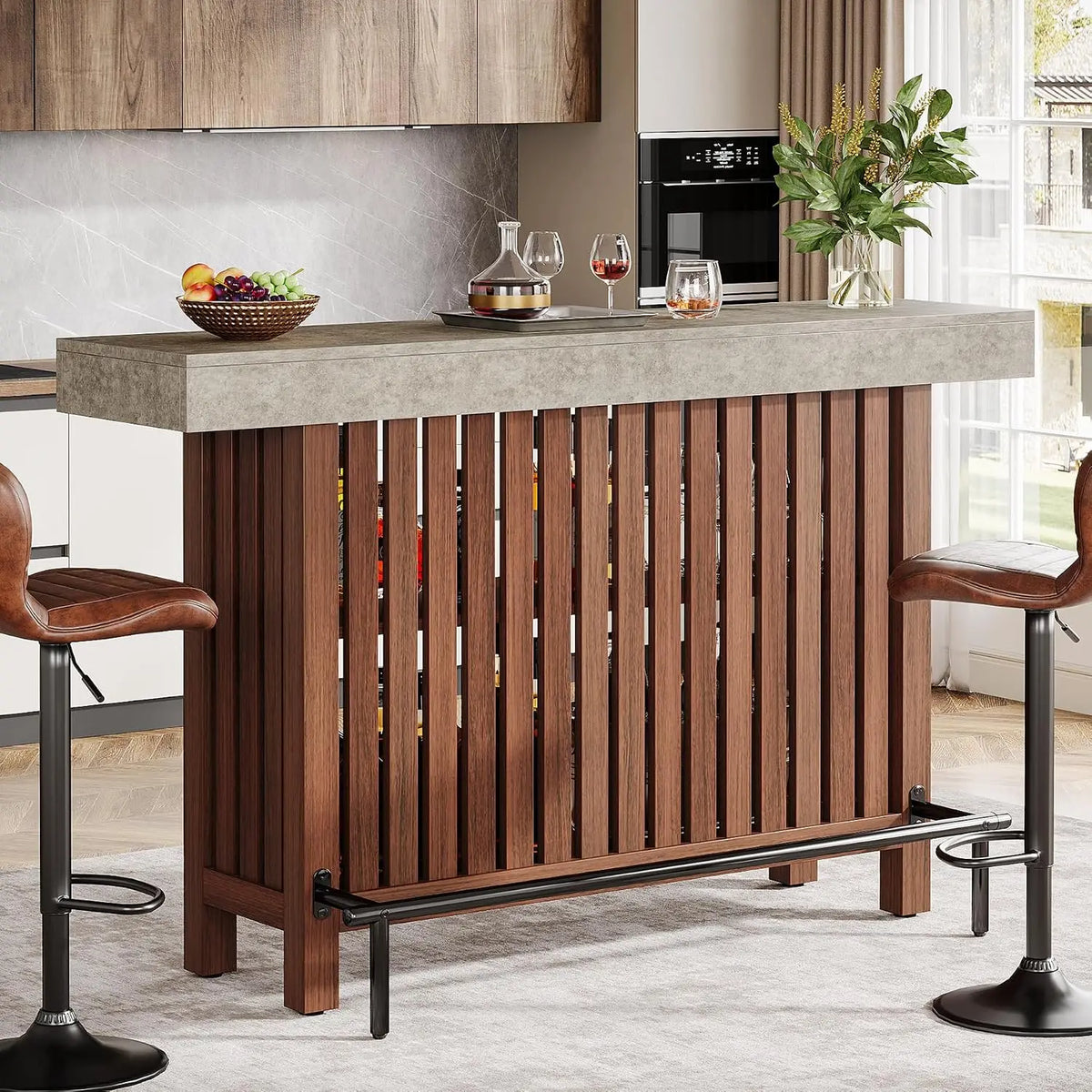 63" Large Bar Table, 2-Tier Counter Height Table with Footrest 41" Tall Mini Modern Coffee Bar Cabinet Pub Table for Home