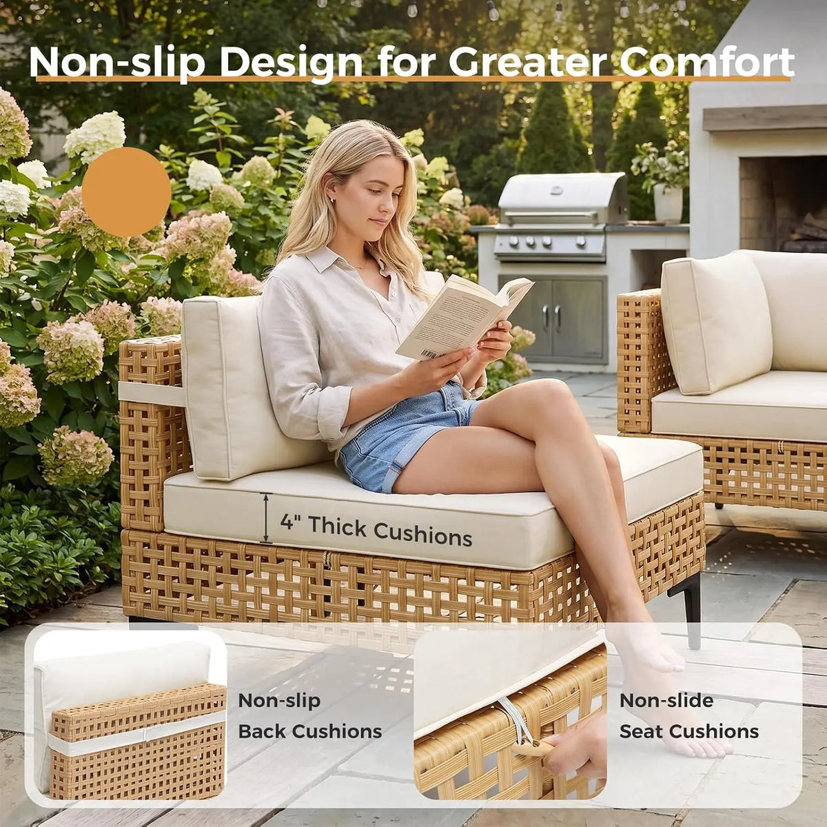 7-Piece Patio Furniture Set With Non-Slip Cushions & Coffee Table For Outdoor Garden, Customized