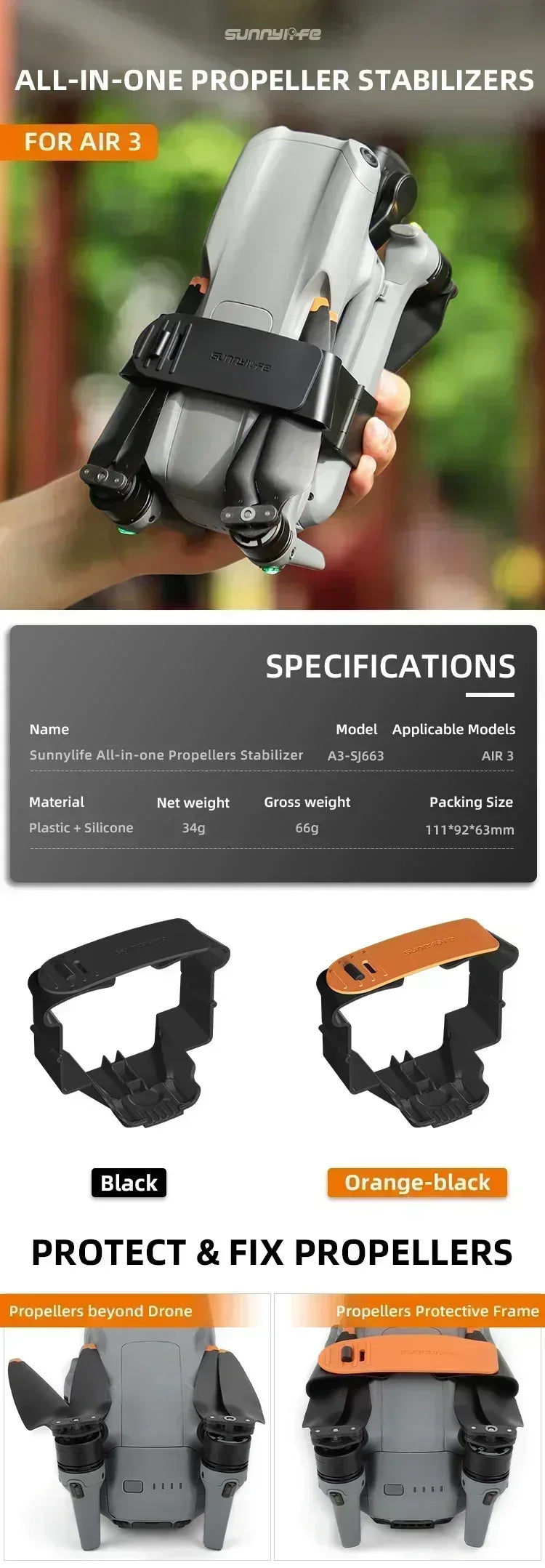 Propeller Holder For DJI Air 3/3S Propeller Stabilizer Props Fixed Protector Prop Blade Strap Guard for Air 3 Drone Accessories
