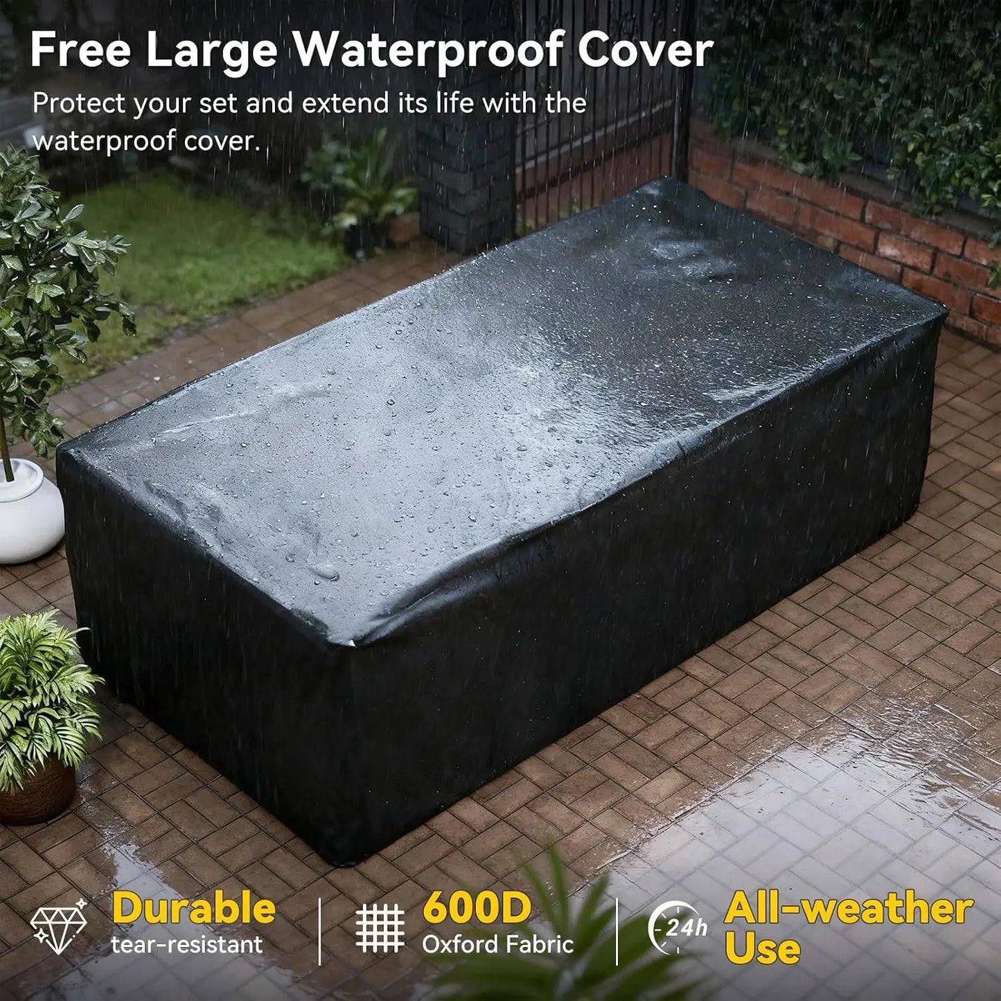 7-Piece Outdoor Sectional Sofa Set with Waterproof Cover, Wicker Rattan Patio Furniture for Backyard Garden, Customized