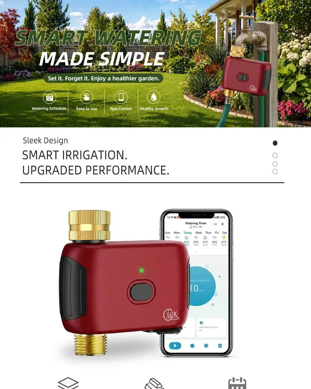 Smart WiFi Water Timer, Irrigation Controller, No Hub Required, Automatic Garden Drip Sprinkler Valve, Tuya App Control