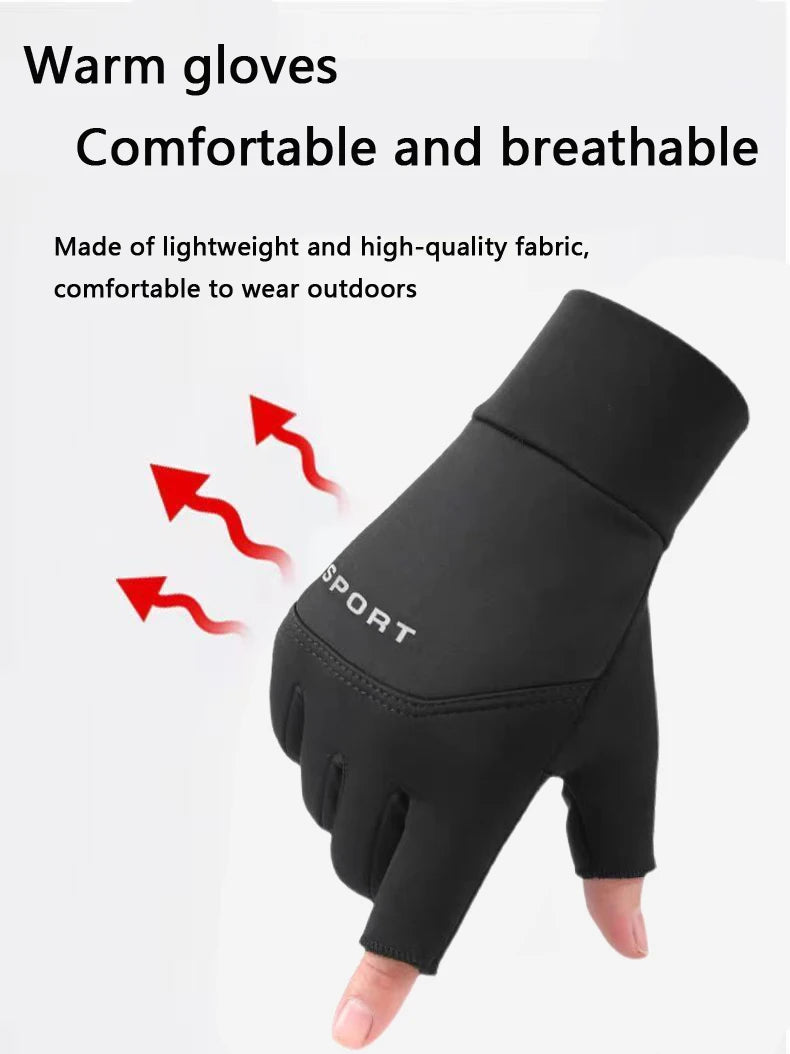 Winter Men's Gloves Are Velvet-Lined, Warm, Non-Slip, and Have Two Fingers Exposed for Driving and Riding Motorcycles, Windproof and Waterproof Gloves