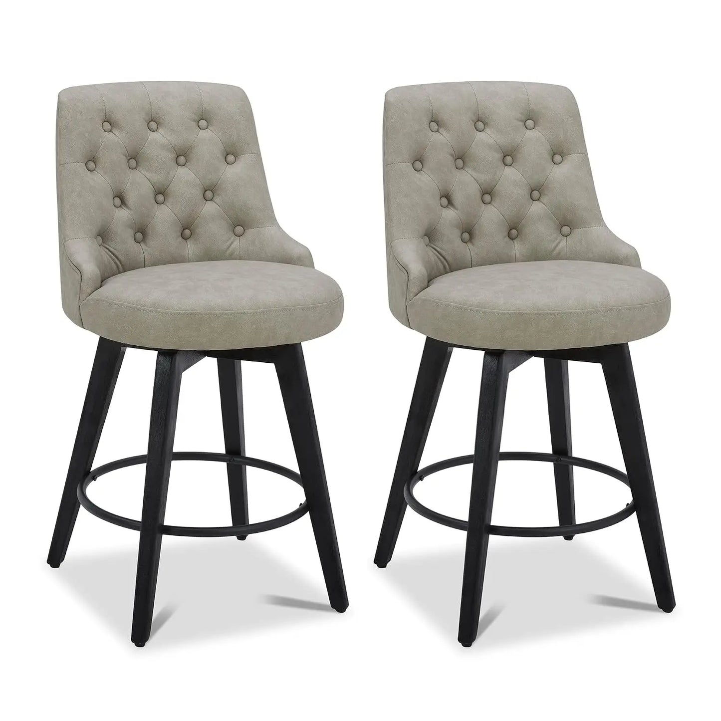 Swivel Counter Height Bar Stools Set of 2, Faux Leather Upholstered Backrest, Solid Wood Legs 26" Seat, Grey, Customized