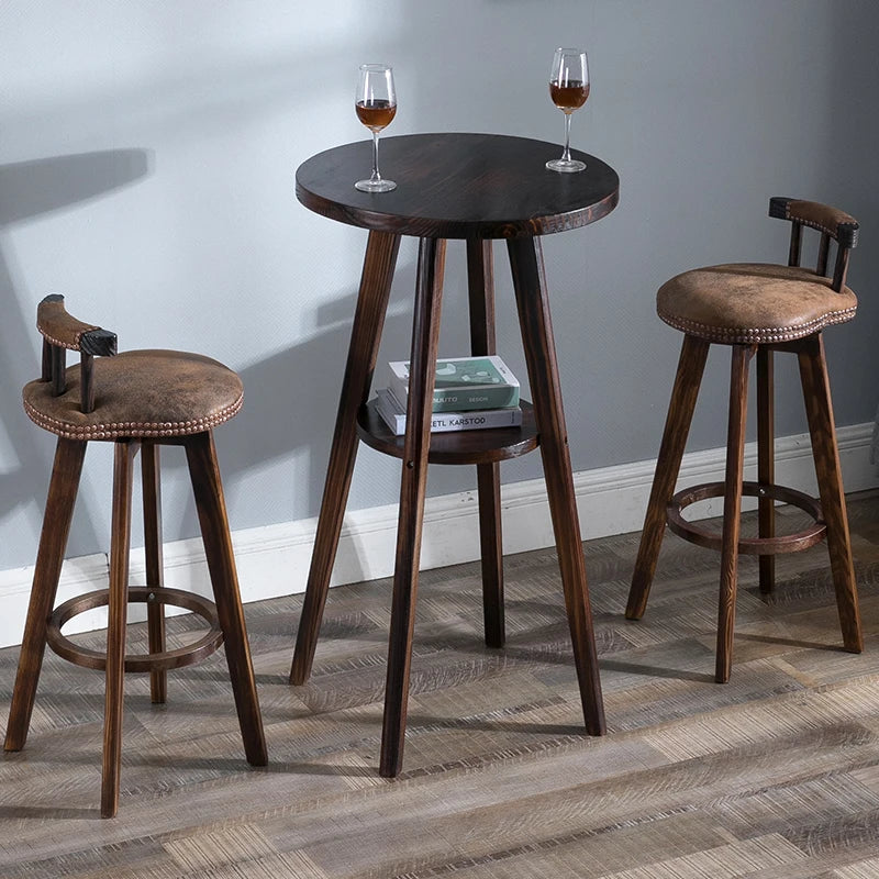 American Style Solid Wood round Bar Table Set Small High-Top Balcony Lounge Coffee Table