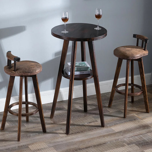 American Style Solid Wood round Bar Table Set Small High-Top Balcony Lounge Coffee Table