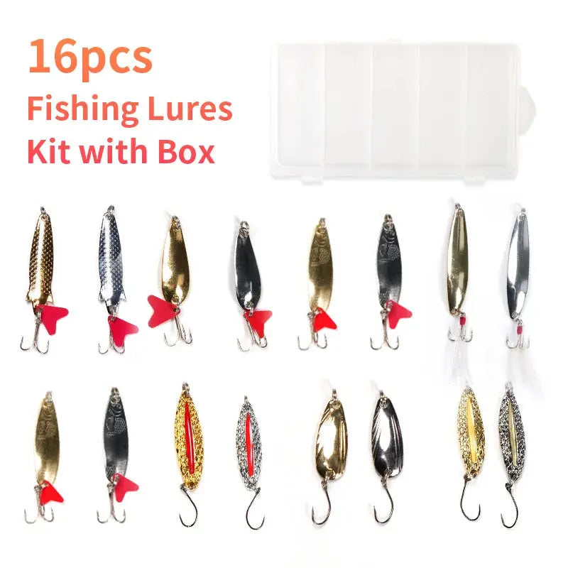 Fishing Lure Kit 16 pcs sets Trolling Jigging Lure Metal Spoon For Bass Pike Crank Tackle Accessories With Box Wobblers Kit WardBoyzPROShop