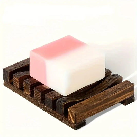 2pcs Sleek Self Draining Wooden Soap Dish for Bathroom Sink Storage