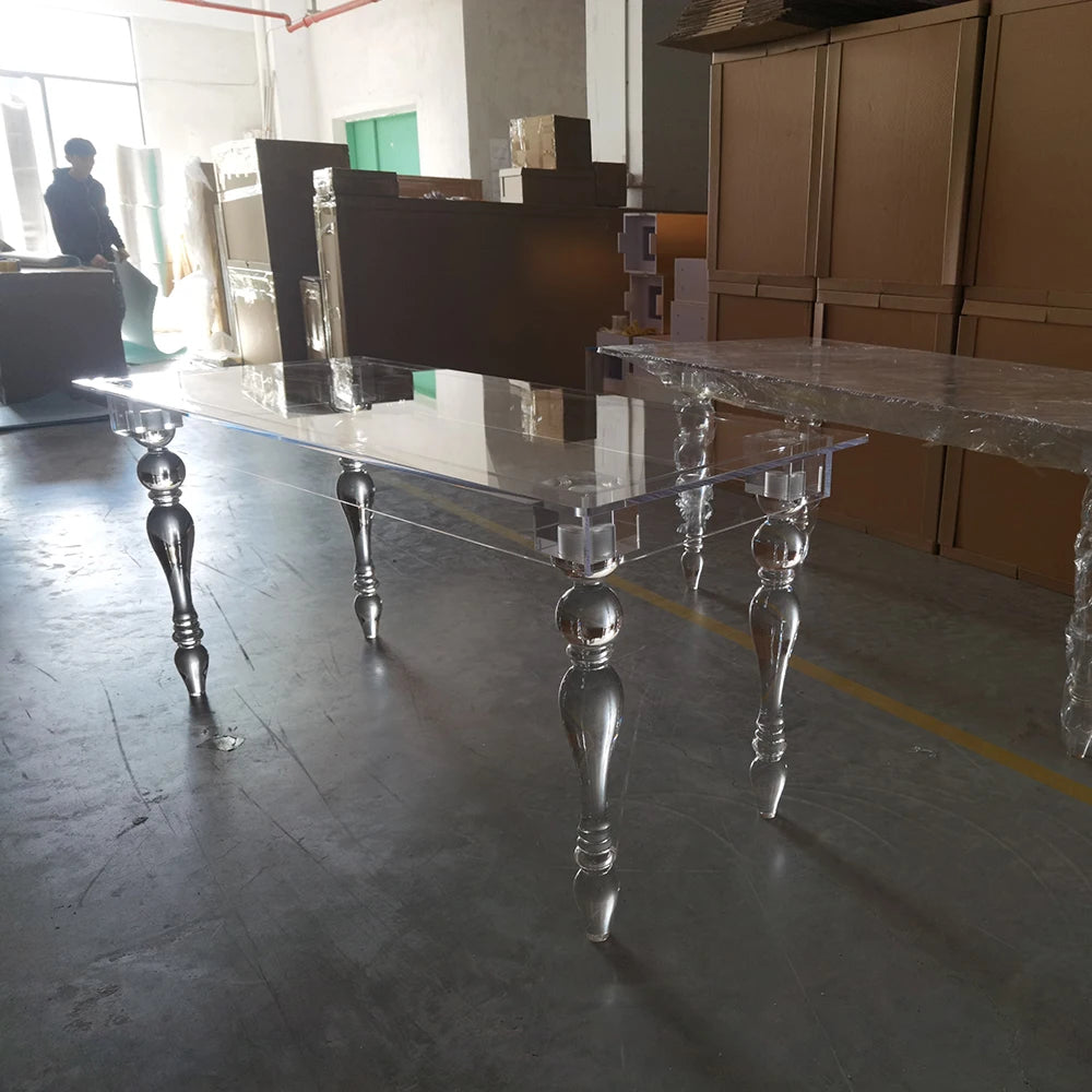 event party supplies metal wedding table with clear glass bridal and groom dining table