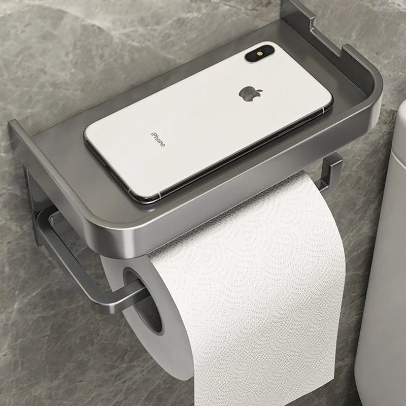 Wall-mounted Bathroom Tissue Holder, No Drill Roll Paper Rack, Toilet Paper Storage Organizer for Restroom