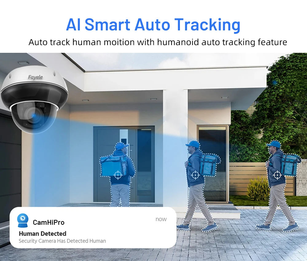Security Dome 2.4/5 GHz WiFi PTZ Camera Outdoor 5MP Wireless IP Camera 5X Zoom Indoor Auto Tracking Infrared Night Vision 2-Way