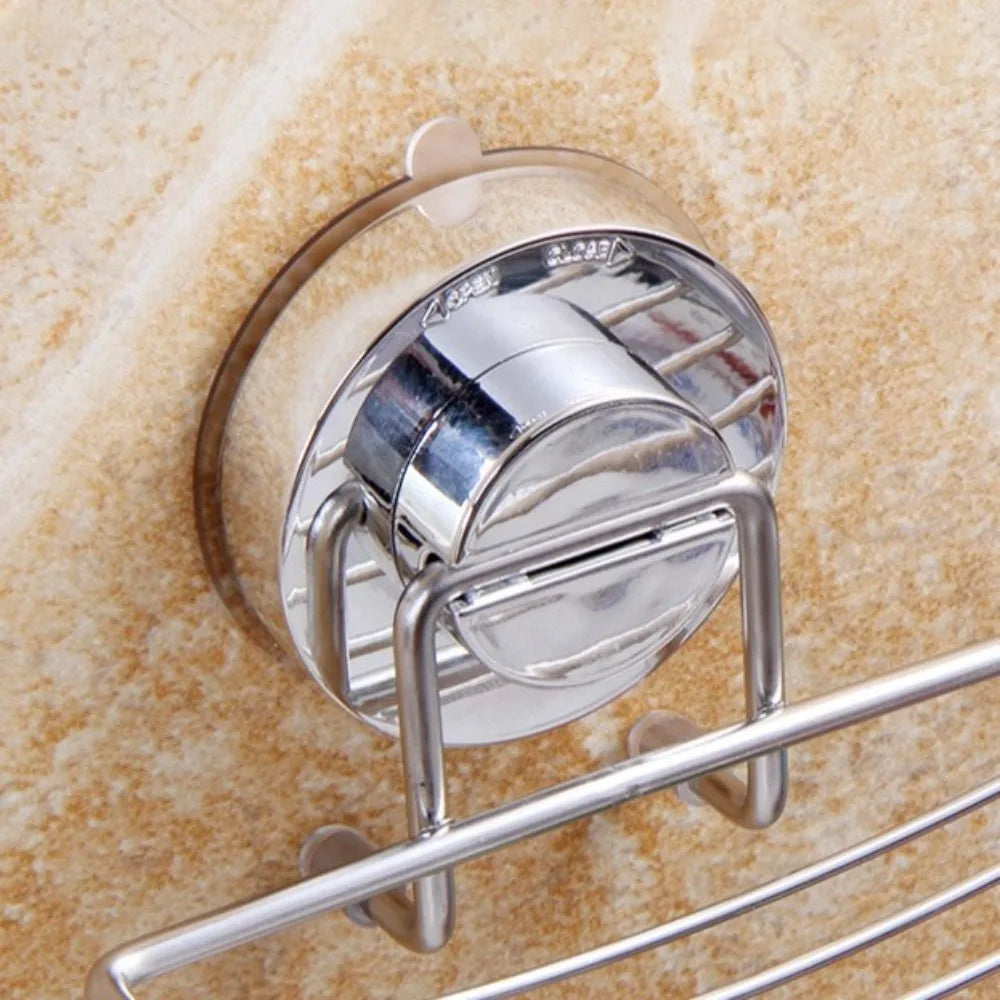 Wall Mounted Vacuum Suction Cup Soap Dish No-Drilling Stainless steel Bathroom Sponge Holder Self Draining Heavy Duty