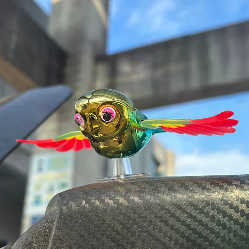 Vibrant Simulation Fly Bird Motorcycle Car Charm, Cute Winged Mate Waving in the Wind, Cool and Fun Car Companion