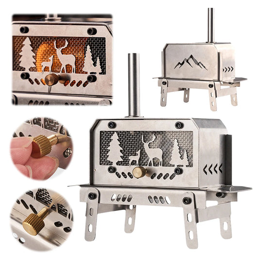 Portable Mini Folding Charcoal Stove Stainless Steel Outdoor Fire Pit Heater, Detachable Wood Burner for Camping