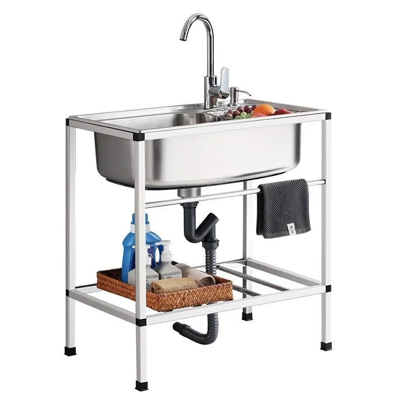 Kitchen Stainless Steel Sink Single Bowl Stand Thickened Basin Outdoor Dishwashing Basin Kitchen Sink Dishwashing Sink