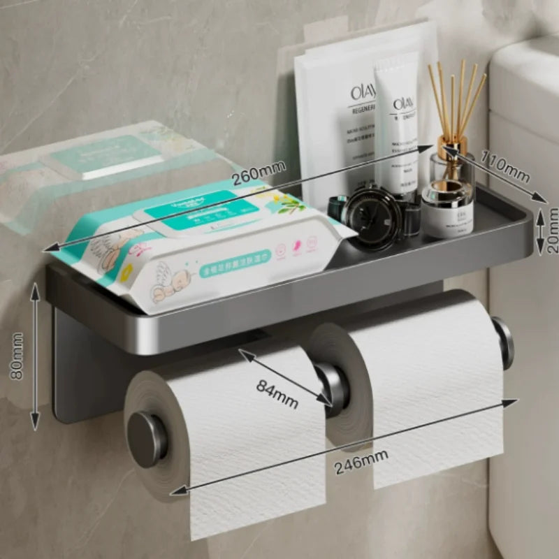 Bathroom Aluminum Tissue Roll Storage Rack Wall Mounted Durable Toilet Paper Holder Household Washroom Hardware Accessory