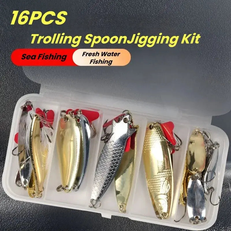 Fishing Lure Kit 16 pcs sets Trolling Jigging Lure Metal Spoon For Bass Pike Crank Tackle Accessories With Box Wobblers Kit WardBoyzPROShop