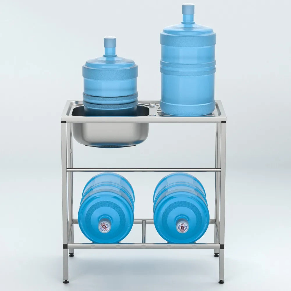 Utility Sink Set Freestanding Single Bowl Laundry Sink Commercial Restaurant Kitchen Outdoor Sink with Workbench Faucet Storage