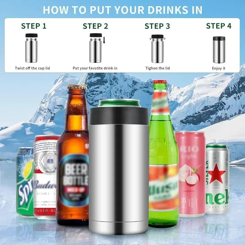 Stainless Steel Beer Bottle Can Cooler Double Layer Insulated Keep Beer Cola Drink Beverage Cold Keeper with Bottle Opener WardBoyzPROShop