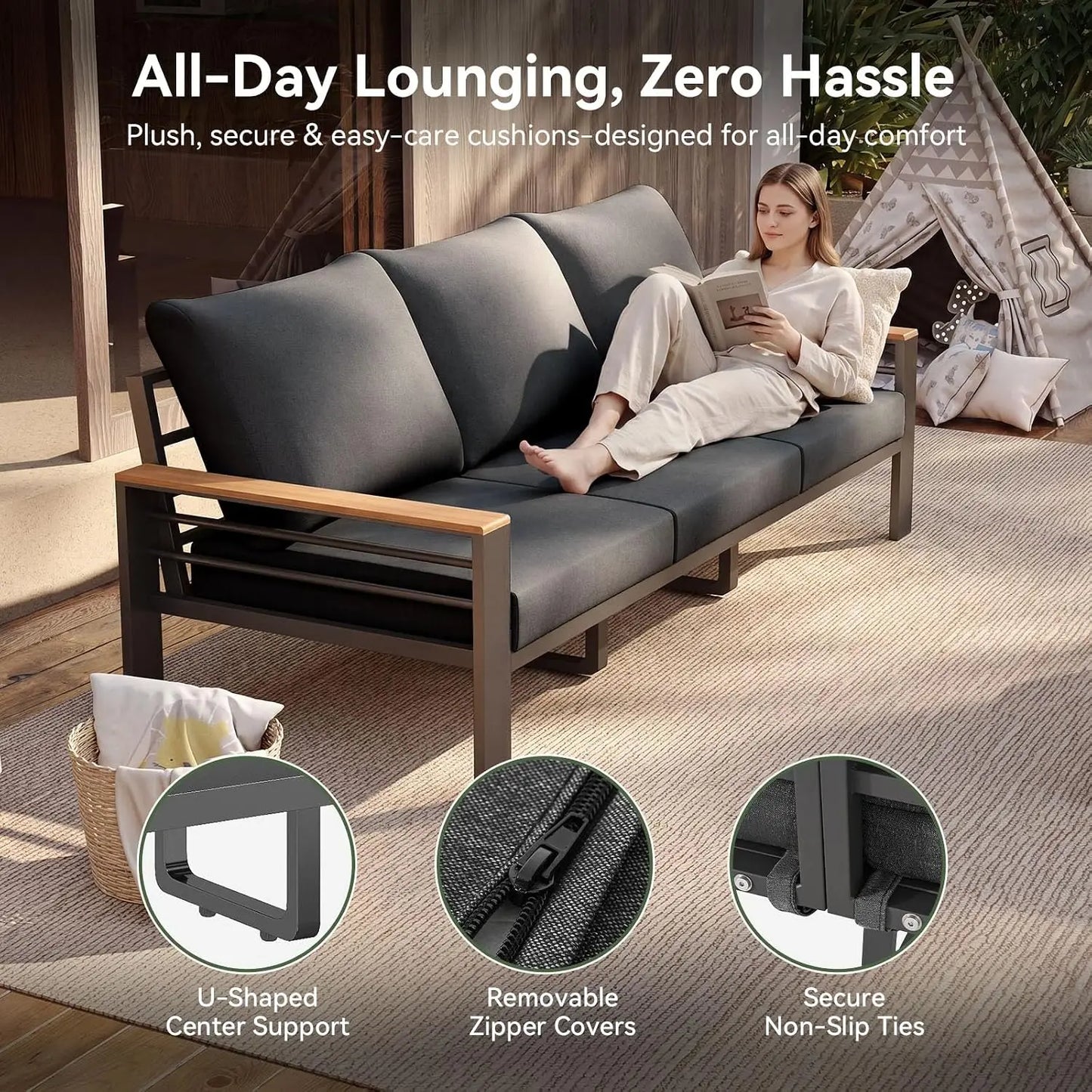 Patio Furniture Set, Aluminum Outdoor Furniture with Oversized Seats | All Weather Outdoor Sectional with Washable 5", Custom