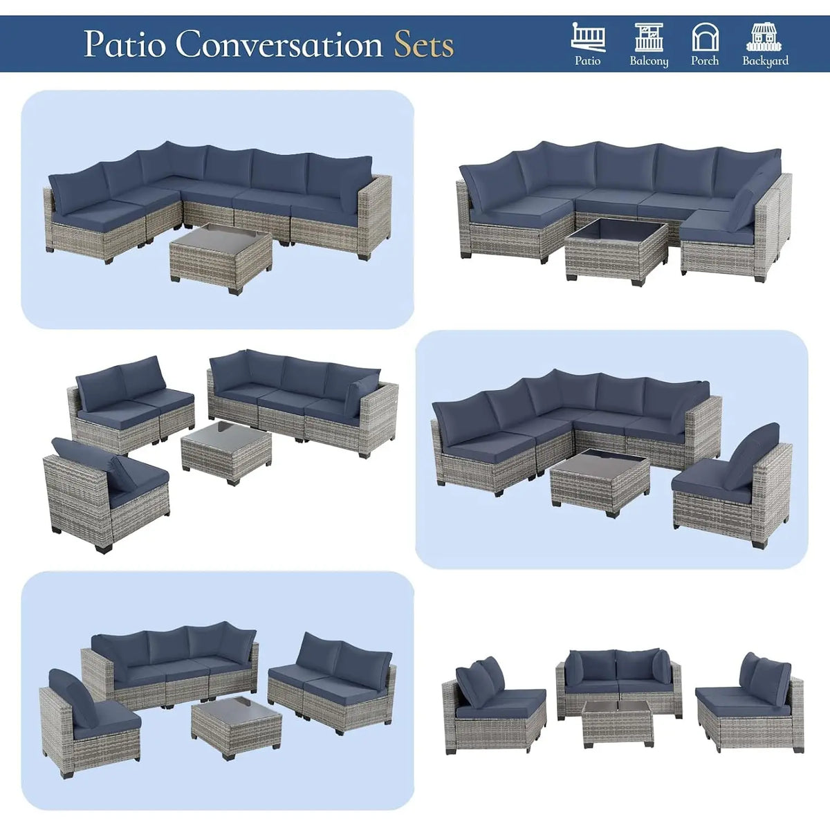 7-Piece Outdoor Wicker Sectional Sofa Set, Patio Garden Furniture, PE Rattan, Customized