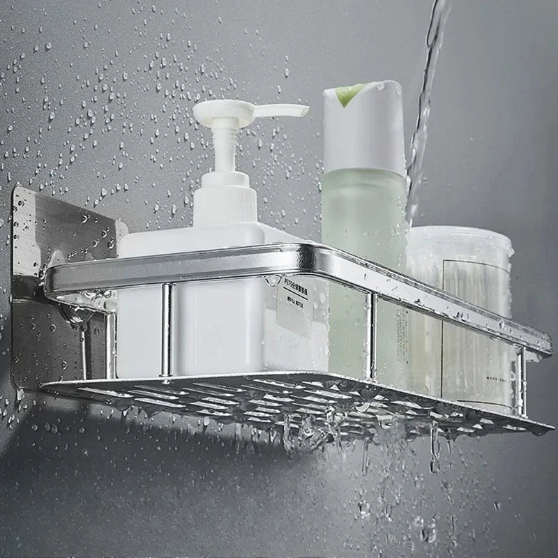 No Drill Bathroom Storage Rack Wall Mount Corner Shelf Shower Holder for WC Shampoo Organizer - Bathroom Accessories