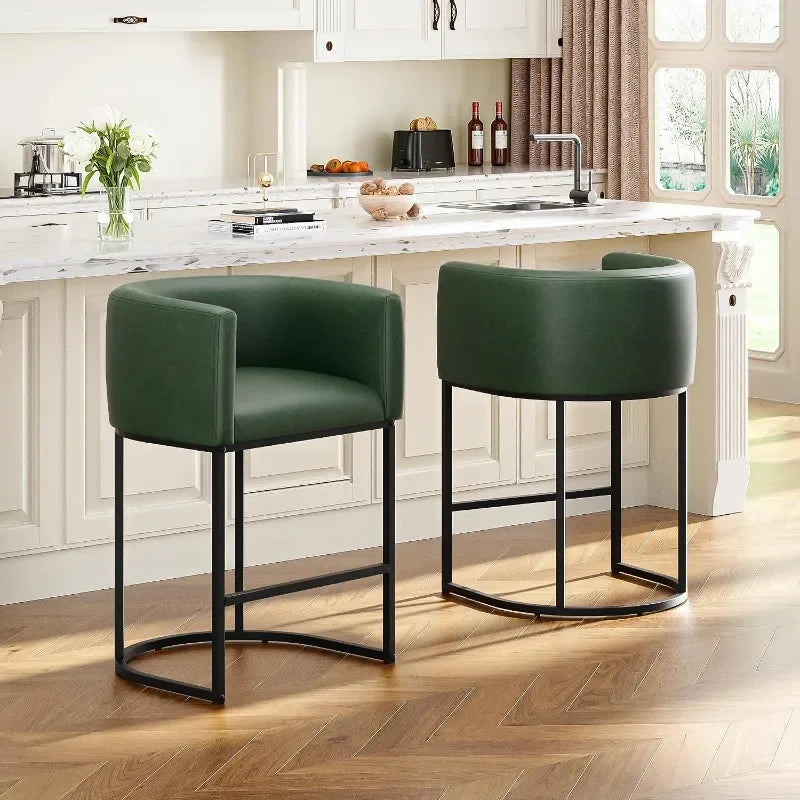 26" H Counter Height Bar Stools Modern Barrel Counter Stools with Backrest and Arms, Linen Fabric Upholstered Accent Barstools
