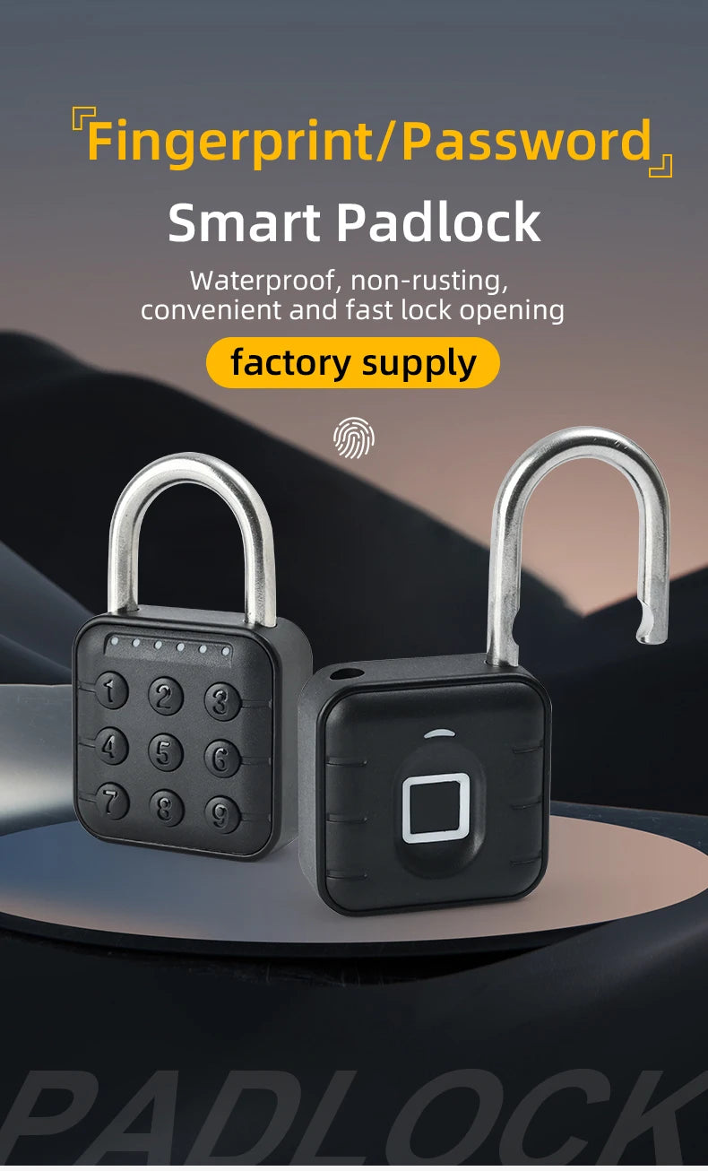 Smart Pad Lock Fingerprint Padlock Cabinet Lock Dormitory Anti-Theft Lock USB Rechargeable Security Keyless Lock Smart Padlock